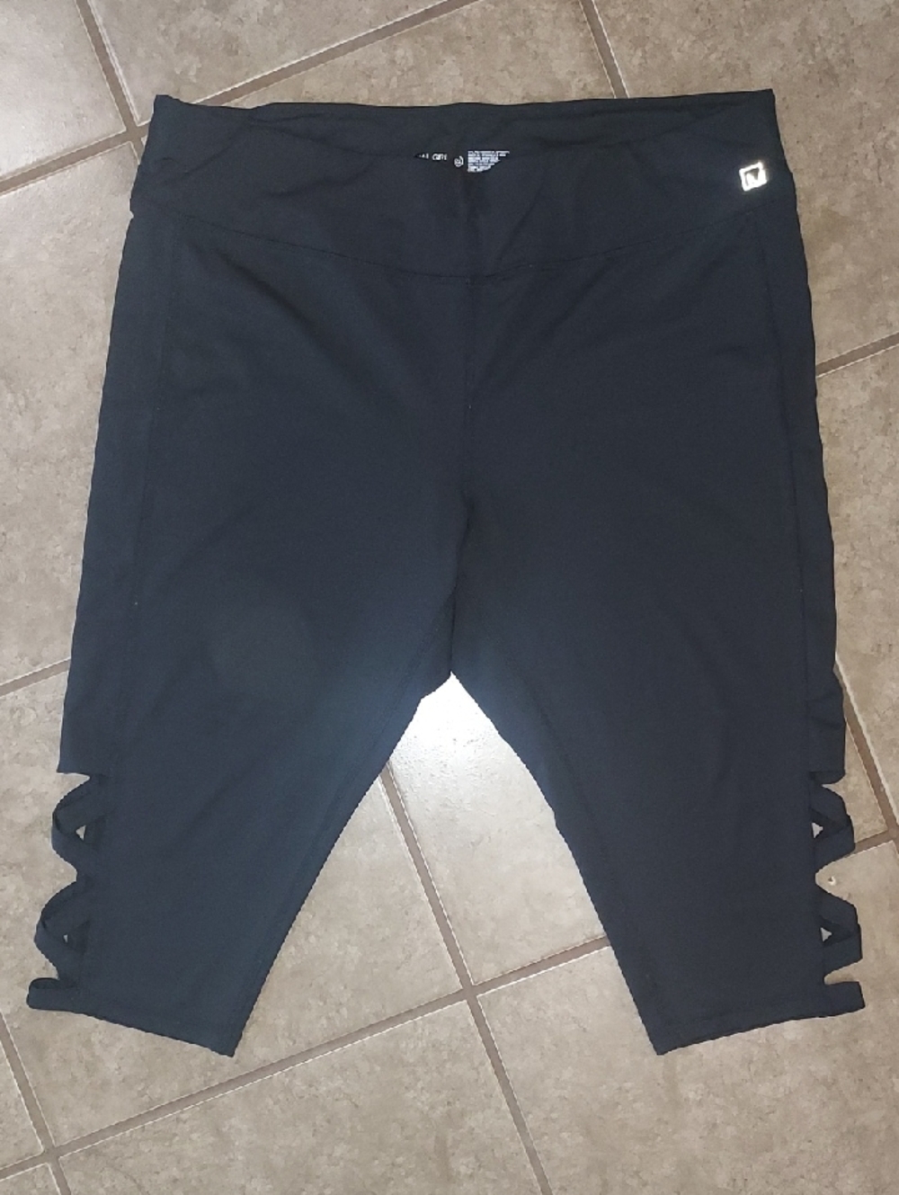 Black Cropped Leggings with Side Cutouts, Size 2X.